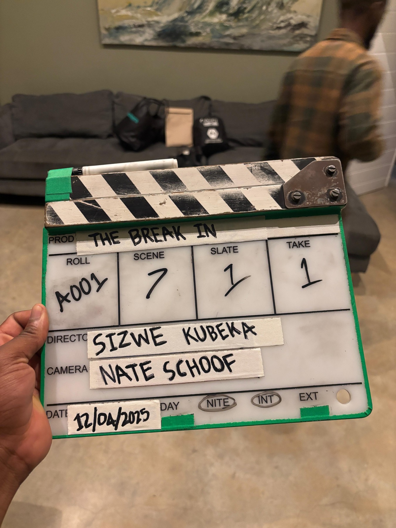 The Break-In clapperboard on set